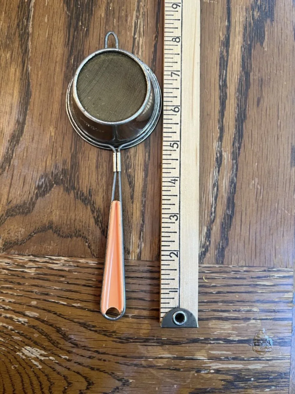 Progressus Italy Metal Tea Strainer With Orange Bakelite Handle Vintage Sieve Fo